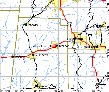 Beaverton, AL map