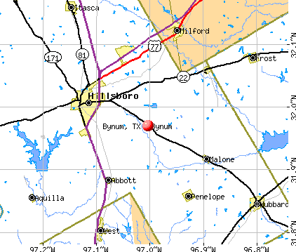 Bynum, TX map