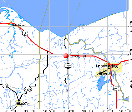 Saxon, WI map