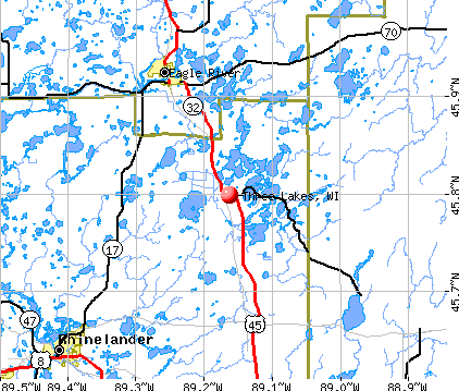 Three Lakes, WI map