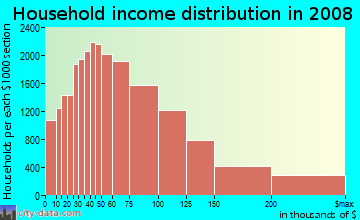 Denton County household income distribution in 2008