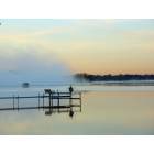 Cedar Lake: Sunrise on Cedar Lake Fall 2003, hunting blind & fog bank