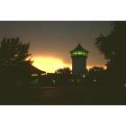 Riverside: Riverside's train station and water tower on a summer night