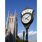 Utica: church and clock downtown
