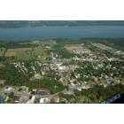 Cortland: Aerial of old downtown with Mosquito Lake in background