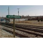 Scottsboro: On the tracks at the Scottsboro Depot, looking south at the Courthouse clock tower.