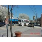 Media: The Famous Route 101 trolley through downtown Media, PA in the Spring.