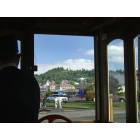 Astoria: From Trolley car, Astoria Column on hill top.
