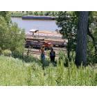 St. Paul: A young couple at Dayton Bluff, St. Paul, MN watching the trains and river action