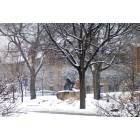 Winona: A statue on the Winona State University campus during a beautiful March snow