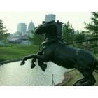 Oklahoma City: Horses of the Oklahoma Land Run Monument, with downtown in the background