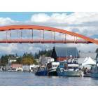 La Conner: Landmark, Rainbow Bridge with boats on Swinomish Channel