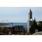 Seattle: : Looking West on Yesler Ave. Olympic Mountains and Smith Tower.