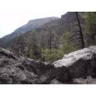 Jemez Springs: Still Waters; Picture of Jemez Mountains taken from inside upper-level hot springs 