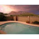 Tucson: : Poolside during summer monsoon looking at the Catalina mountains