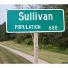 Sullivan: Sullivan town limits sign (population at odds with this website)
