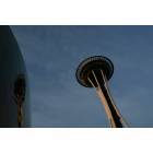 Seattle: : 1962 worlds fair grounds space needle with new building reflection