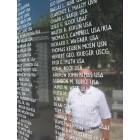 Mason City: Fred Muth looking at his name on Veterans Monument in Central Park