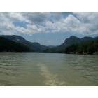 Lake Lure: A scenic picture of Lake Lure behind a boat