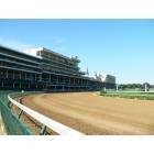 Louisville: : The grandstand and racetrack from the first corner of Churchill Downs.