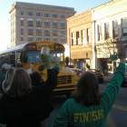 Dublin: State championship football team being cheered downtown