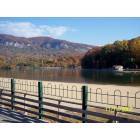 Lake Lure: fall folliage at the beach at Lake Lure