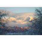 Moab: winter scene of La Sals and Spanish Valley from our backyard