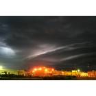 Guymon: A thunderstorm approaches downtown Guymon, Oklahoma at night on Aug. 12, 2008