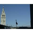 San Francisco: : Summer 2007, clock tower & the American flag near the Bay Bridge.