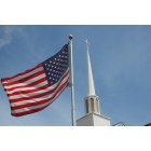 Brockton: American Flag over Immanuel Baptist Church, Brockton, MA Steeple