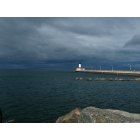 Duluth: : Stormy skies over Duluth lighthouse at Canal Park in Duluth, Minnesota