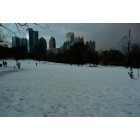 Atlanta: : Piedmont Park covered in Snow, with the Midtown Skyline towering over it.