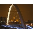 Des Moines: : Looking through the newly lit walk bridge over the Des Moines River