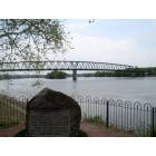 Marietta: View of Ohio River from marker in front of historic Lafayette Hotel
