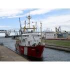 Sault Ste. Marie: : A ship passes through the locks on the St. Marys River