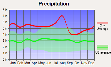 Denham Springs, Louisiana average precipitation
