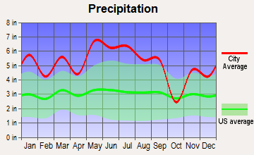 Terrytown, Louisiana average precipitation
