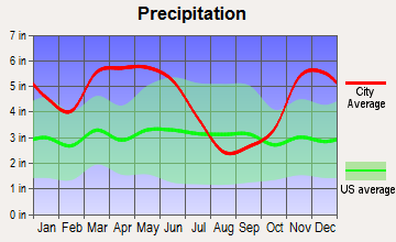 North Tunica, Mississippi average precipitation
