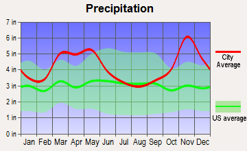 Ward, Arkansas average precipitation