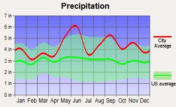 Hunters Creek Village, Texas average precipitation