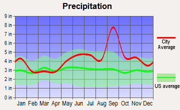 Oyster Creek, Texas average precipitation