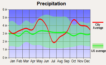 Cayuga, Texas average precipitation