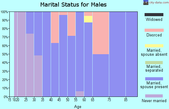 Zip code 43009 marital status for males