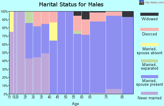 Zip code 74332 marital status for males