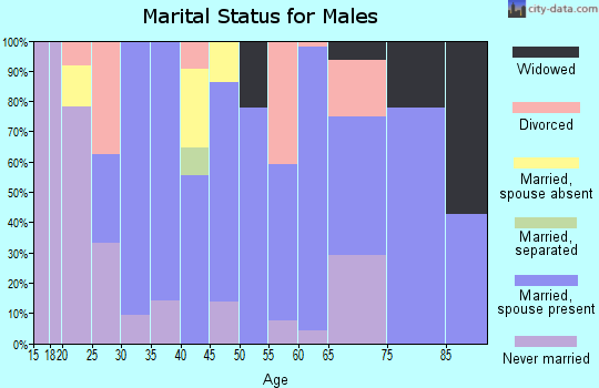 Zip code 74333 marital status for males