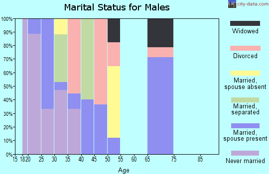 Zip code 74358 marital status for males