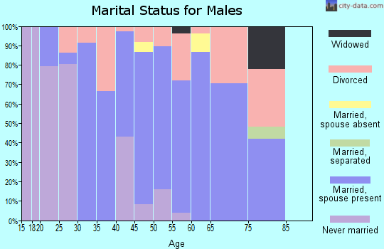 Zip code 74364 marital status for males