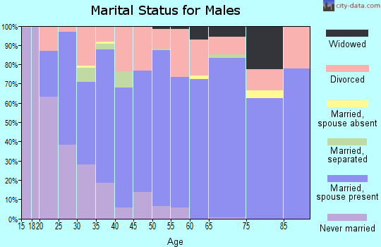 Zip code 74370 marital status for males