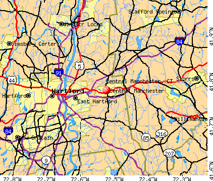 Central Manchester, CT map
