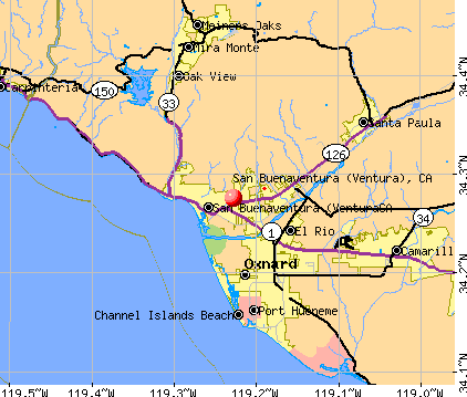 San Buenaventura (Ventura), CA map